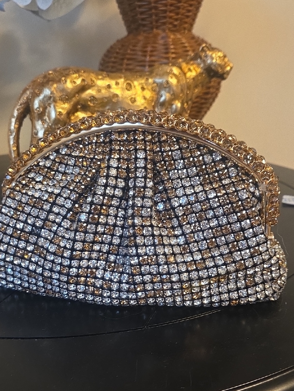 Nwt Unique Gold and Silver Crystal Embellished Evening Clutch Bag - Picture 4 of 11